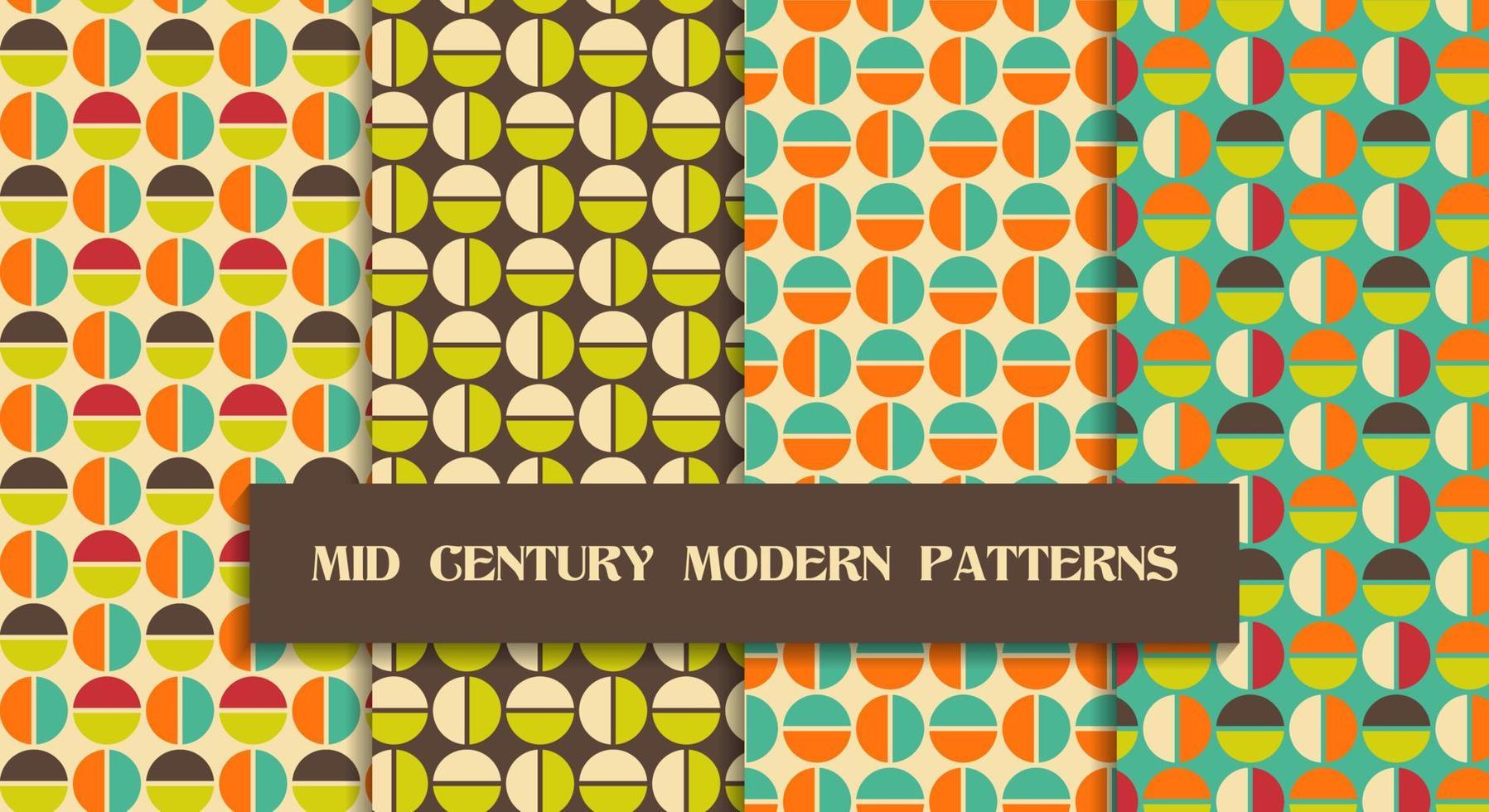 Mid century modern geometric patterns set. Half circle background for bedding, tablecloth, oilcloth or other textile design in retro style vector
