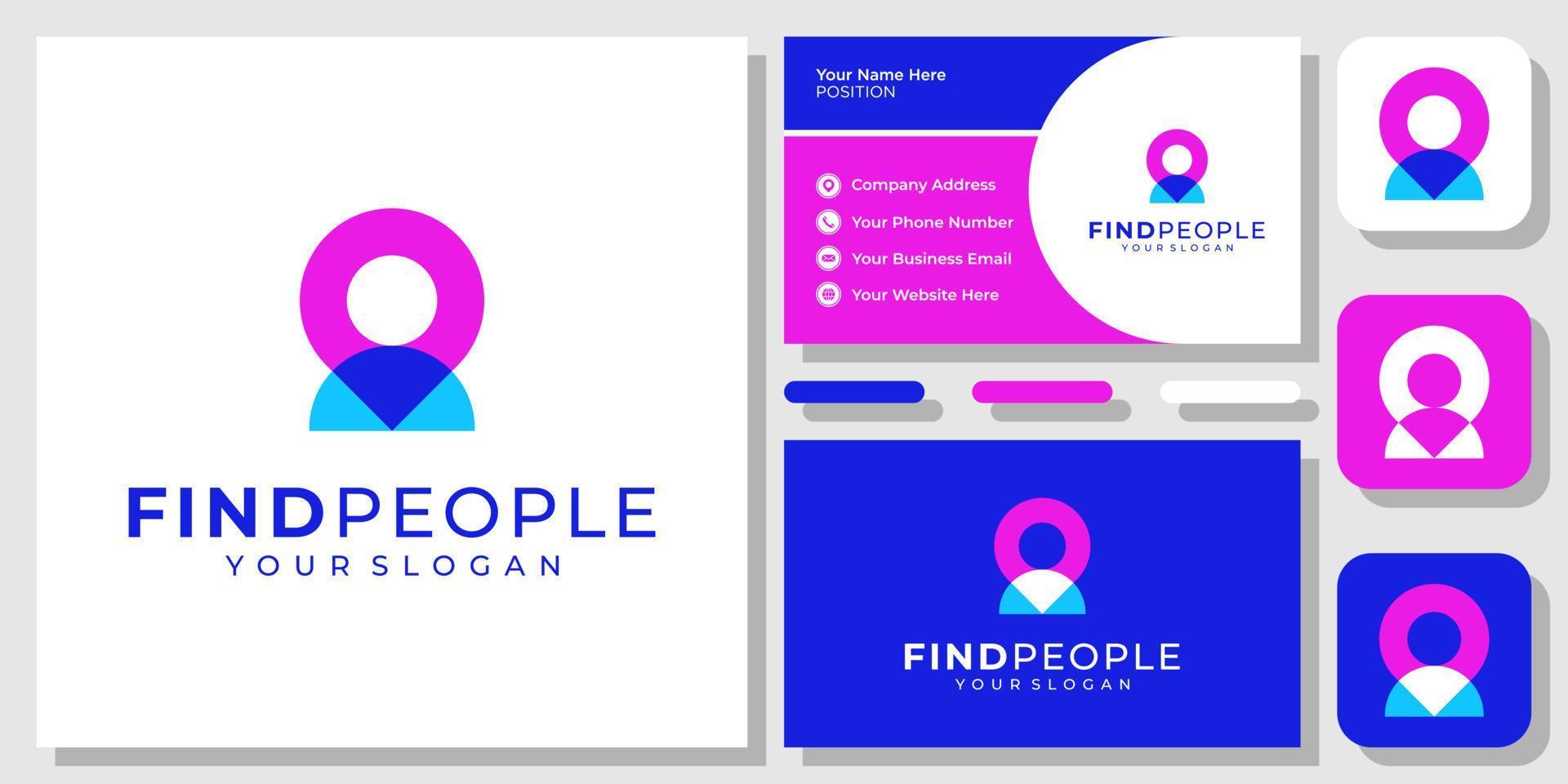 People Pin Map Find Human Profile Location Colorful Modern Logo Design with Business Card Template vector