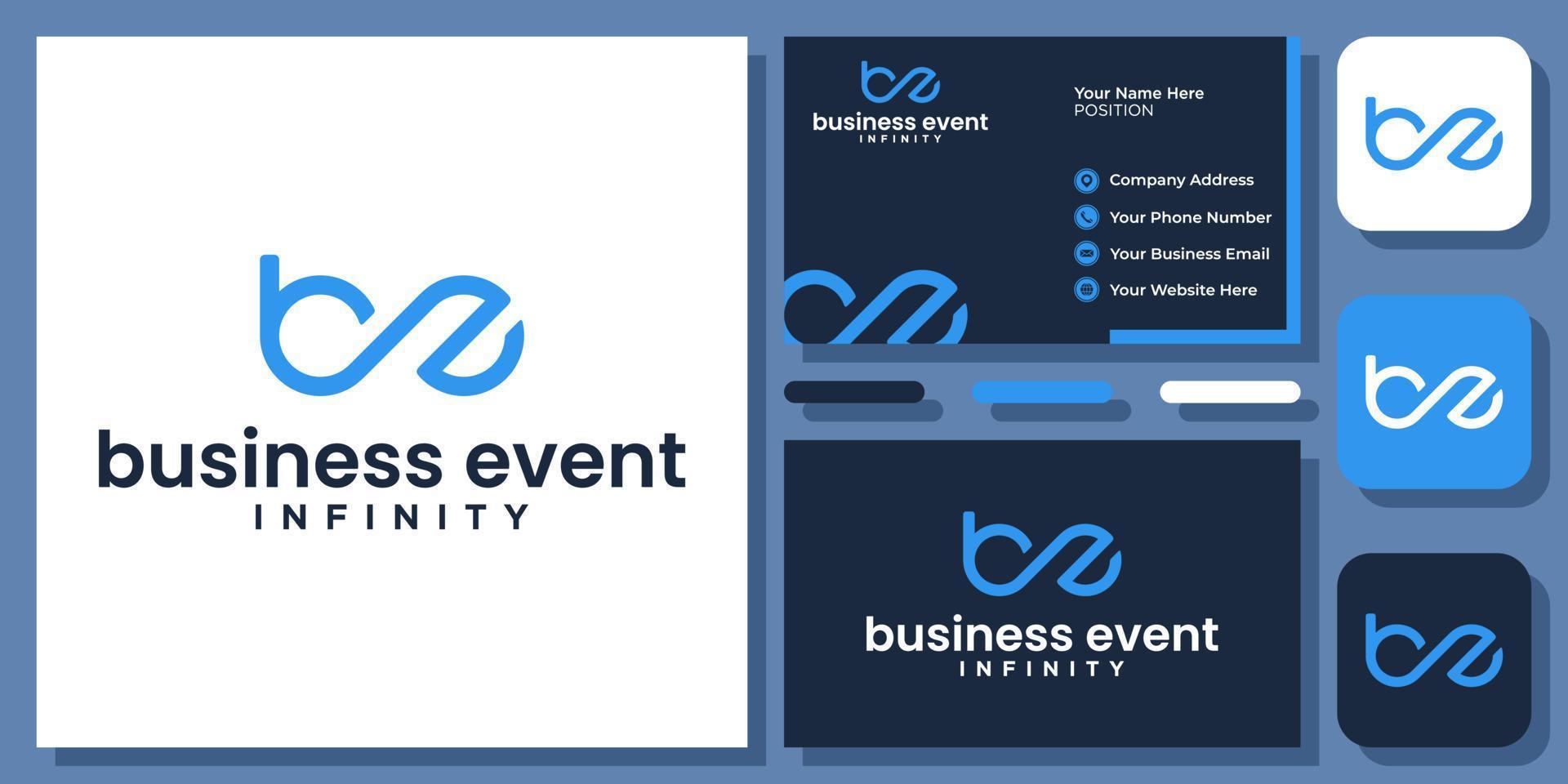 Initials Letters EB BE Connecting Loop Infinity Linked Icon Logo Design with Business Card Template vector