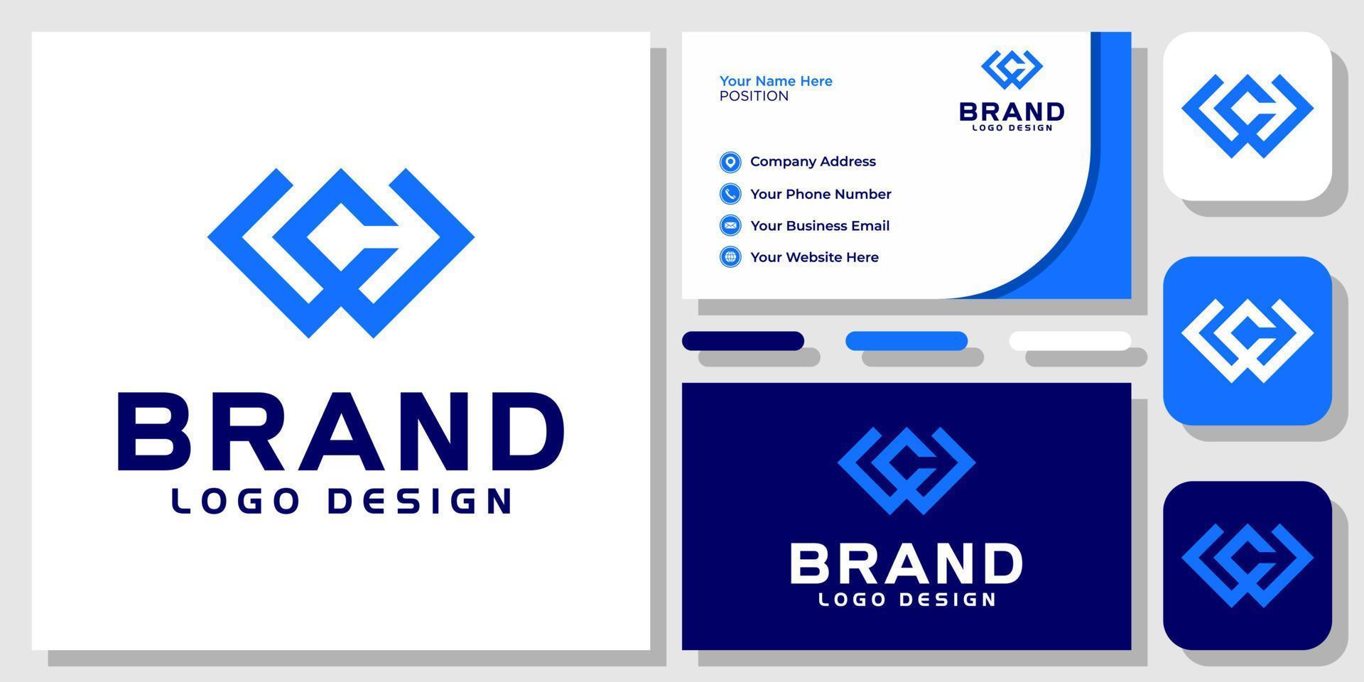 Initials Letters WC CW Geometric Modern Simple Monogram Logo Design with Business Card Template vector