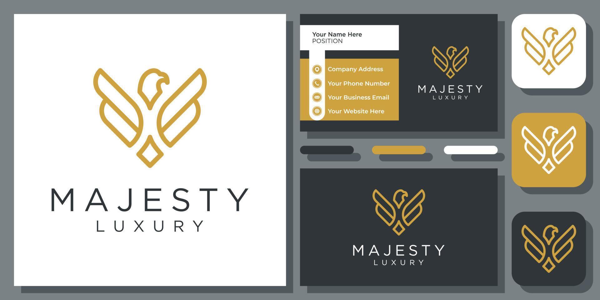 Luxury Simple Eagle Gold Elegant Hawk Wing Fly Falcon Phoenix Logo Design with Business Card Template vector