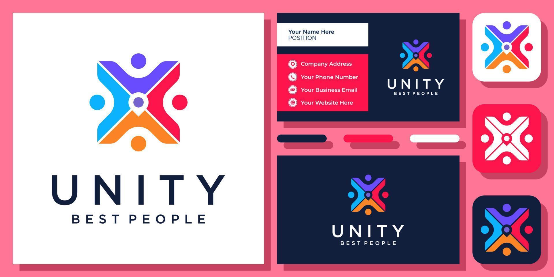 comunidad gente unidad lugar humano grupo colorido diseño de logotipo moderno con plantilla de tarjeta de visita vector