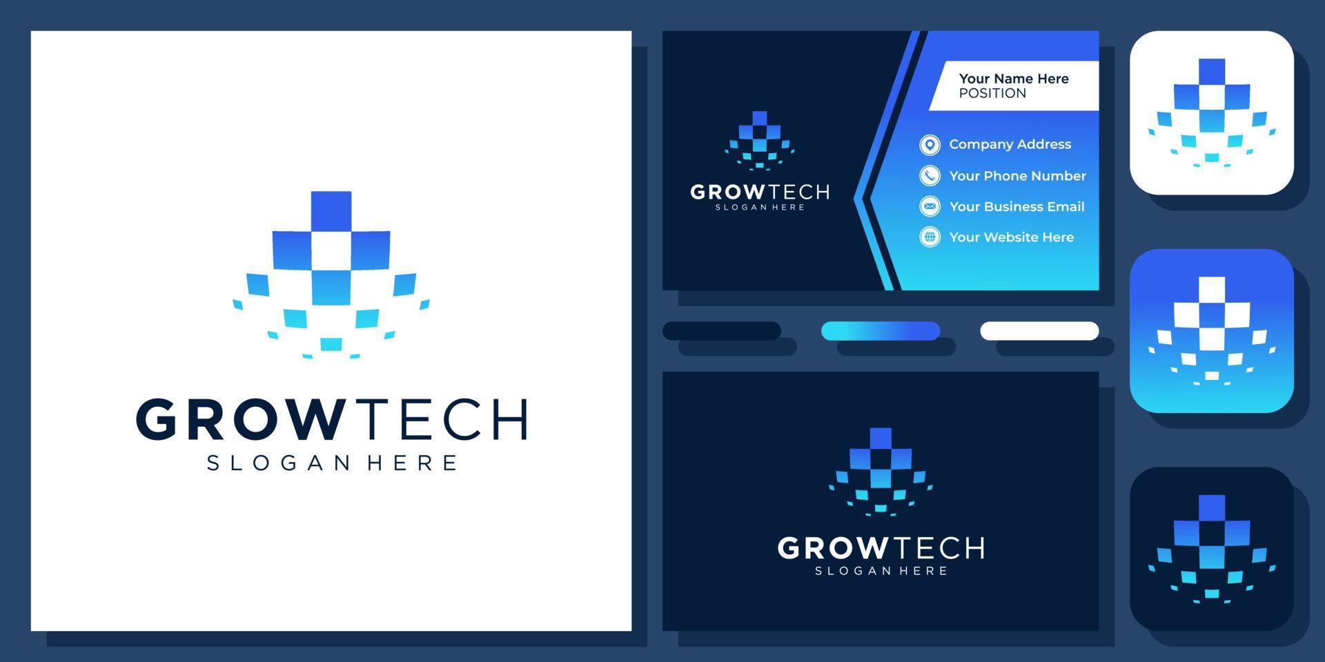 Growth Digital Technology Grow Innovation Startup Data Success Vector Logo Design with Business Card