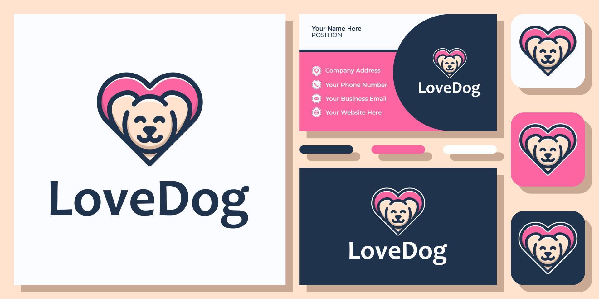 lindo amor perro mascota cachorro animal feliz pata cuidado moderno simple diseño de logotipo con plantilla de tarjeta de visita vector