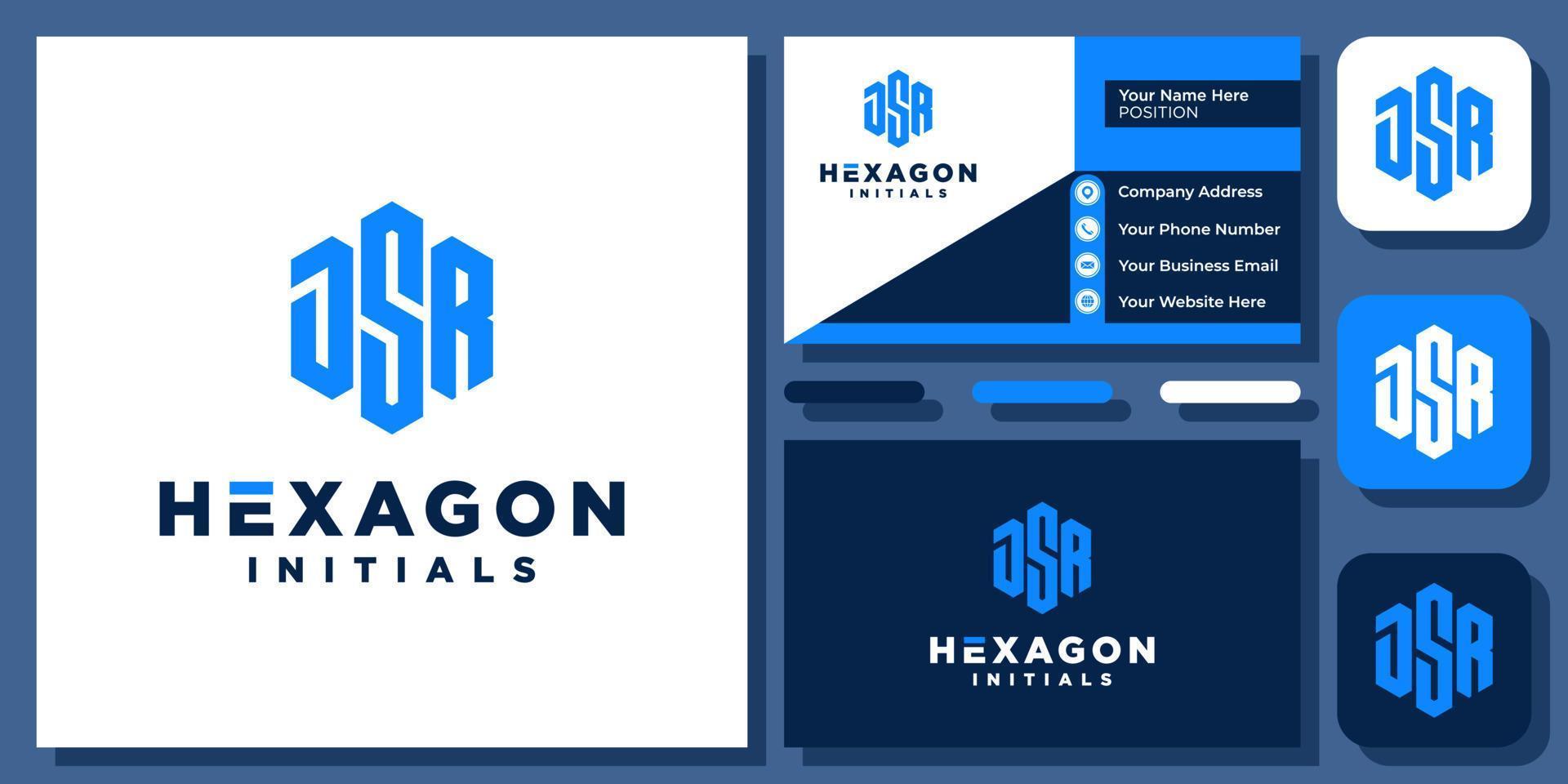 Initials Letter DSR D S R Hexagon Geometric Monogram Modern Vector Logo Design with Business Card