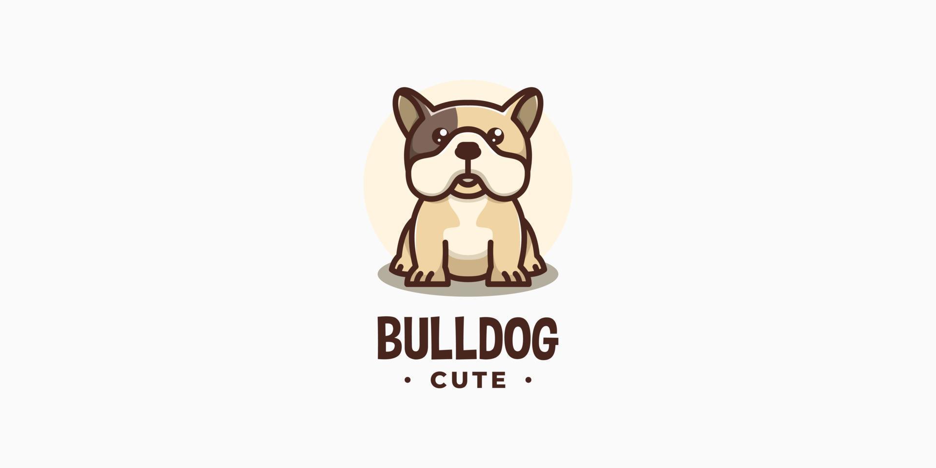 Cute Bulldog Cartoon Animal Dog Pet Canine Character Mascot Puppy Illustration Vector Logo Design