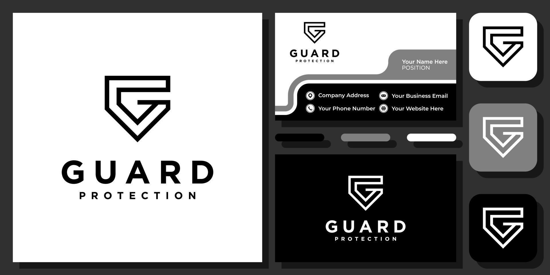 letra inicial g escudo protección de guardia de seguridad proteger diseño de logotipo vectorial con tarjeta de visita vector