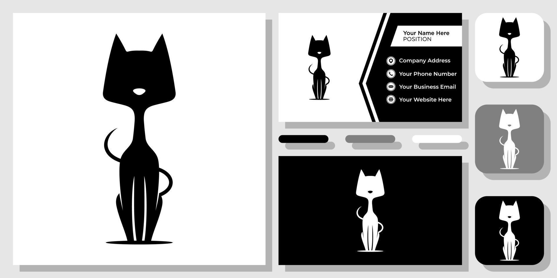 gato negro silueta animal mascota pata felino kitty gatito icono diseño de logotipo con plantilla de tarjeta de visita vector