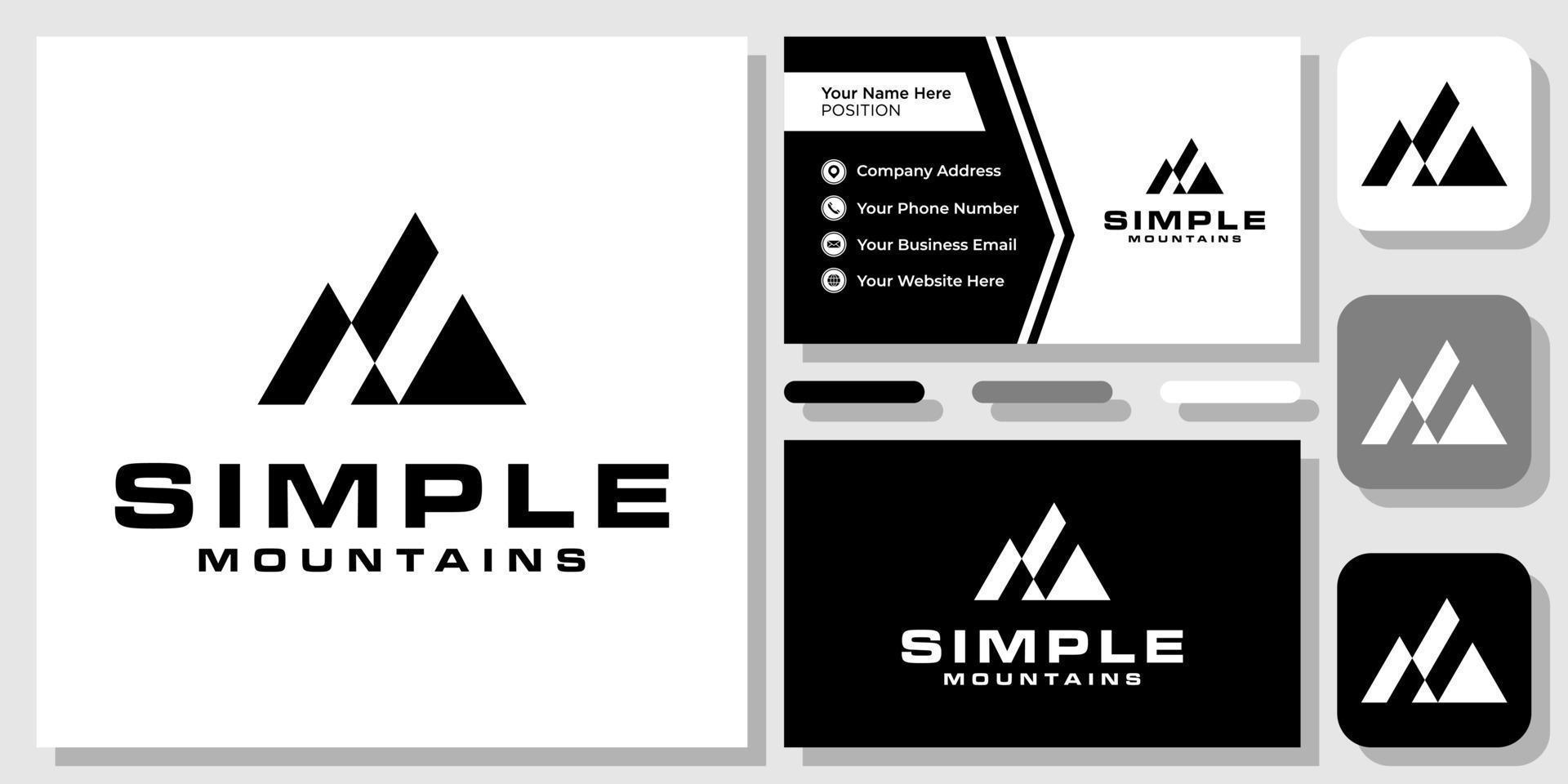 Simple Mountain Peak Adventure Vector Logo Design with Business Card