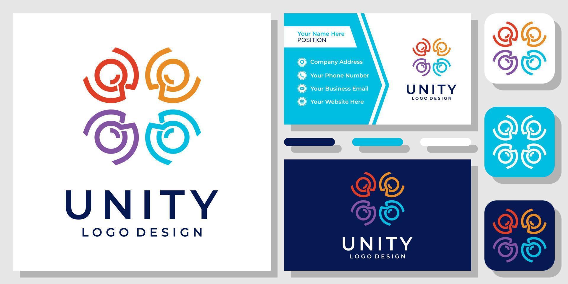 Community Happy People Unity Circular Group Social Family Logo Design with Business Card Template vector
