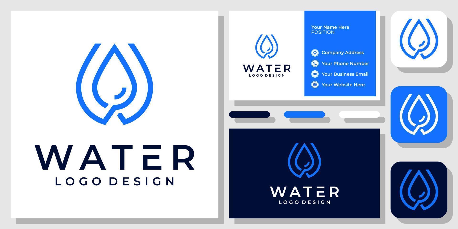 Initial Letter W Drop Water Mineral Aqua Liquid Oil Blue Modern Logo Design with Business Card Template vector