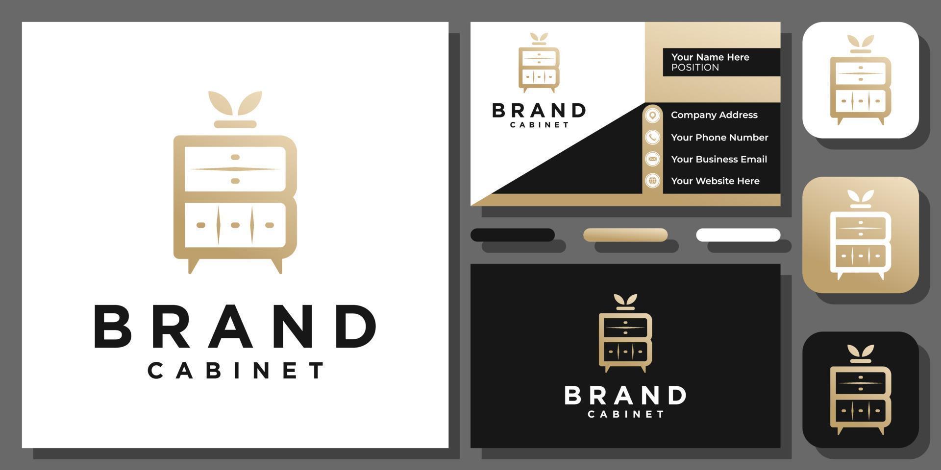 Initials Letter B Cabinet Gold Furniture Interior Elegant Vector Logo Design with Business Card