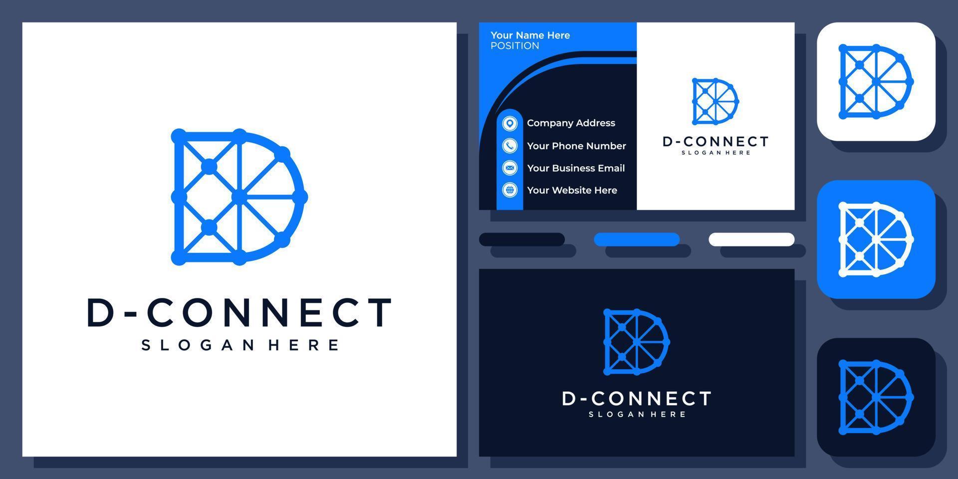 Initial Letter D Connect Technology Digital Simple Monogram Vector Logo Design with Business Card