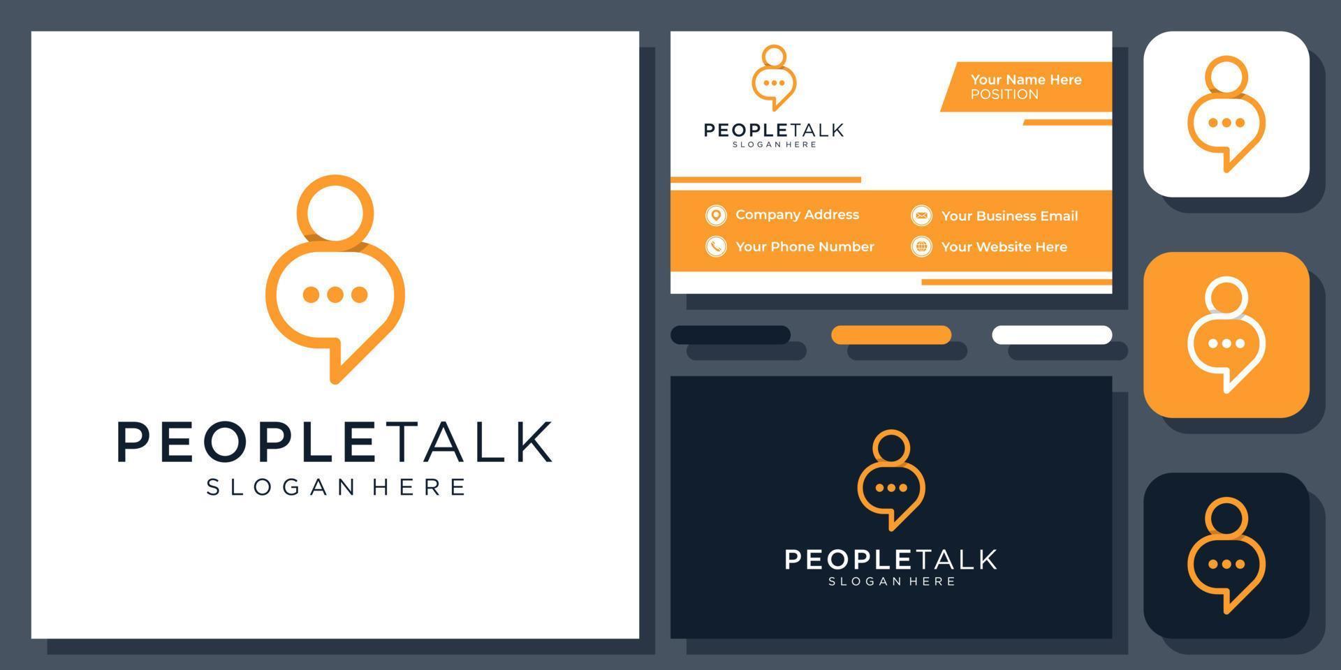 People Talk Bubble Chat Speech Message Human Communication Vector Logo Design with Business Card