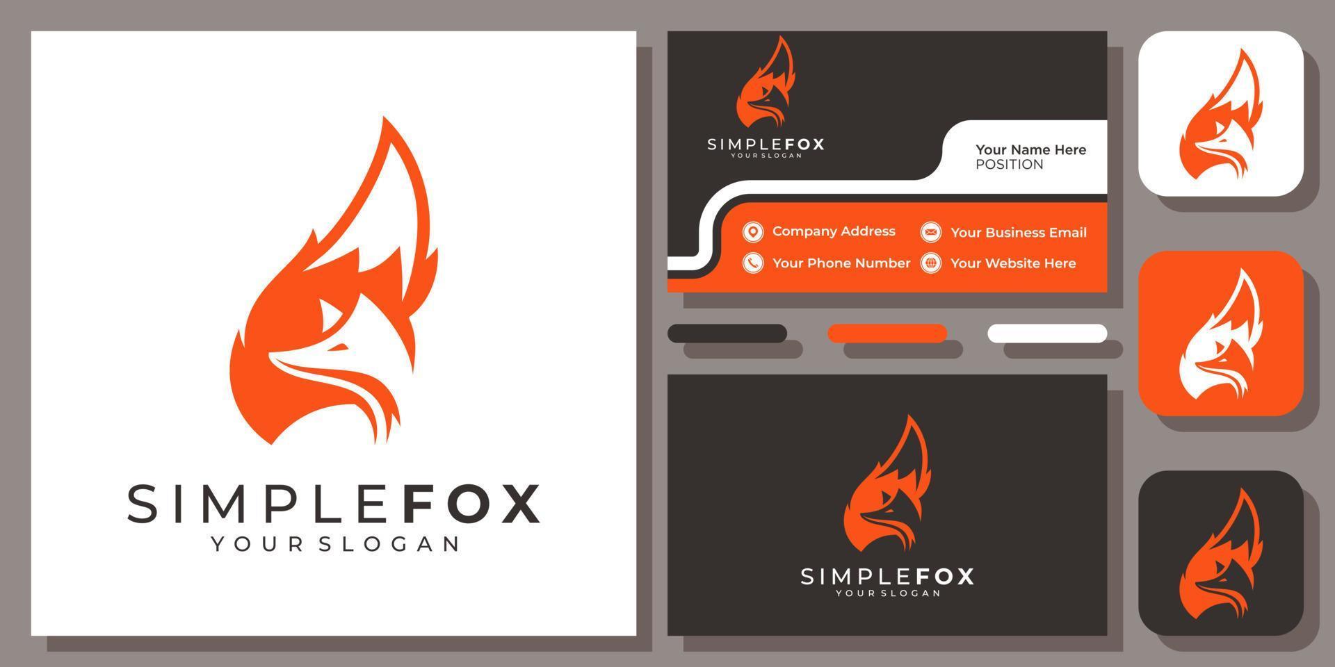 diseño de logotipo de vector de animal de mascota de zorro o lobo simple con tarjeta de visita