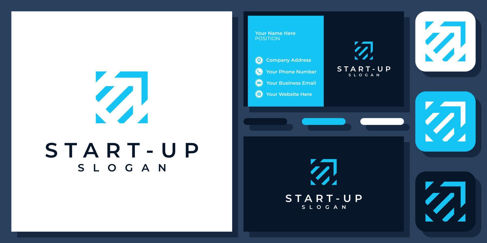 Startup Logo. Arrow Up Technology. Solution Business Logo. Vector Logo Design with Business Card