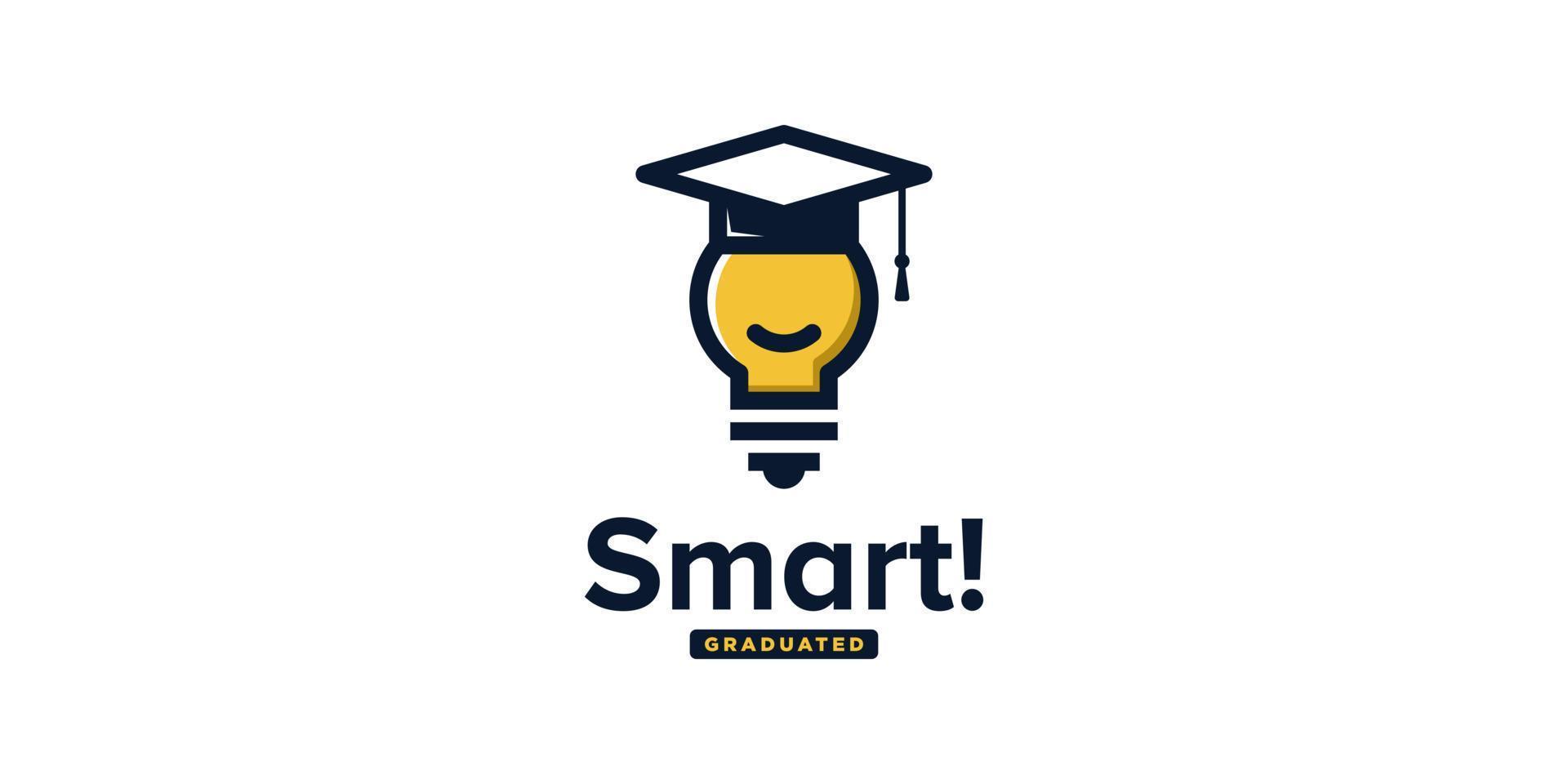 Toga cap with light bulb. Education Smart Graduate. College Study with Lamp. Vector Logo Design