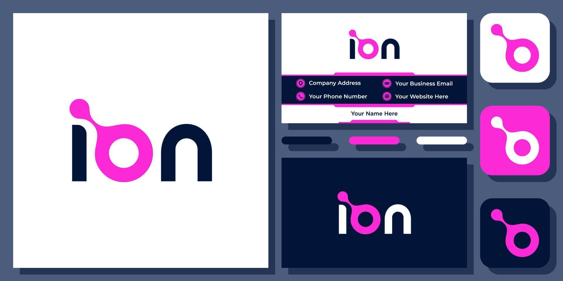 Ion Wordmark Molecule Technology Science Connection Simple Vector Logo Design with Business Card