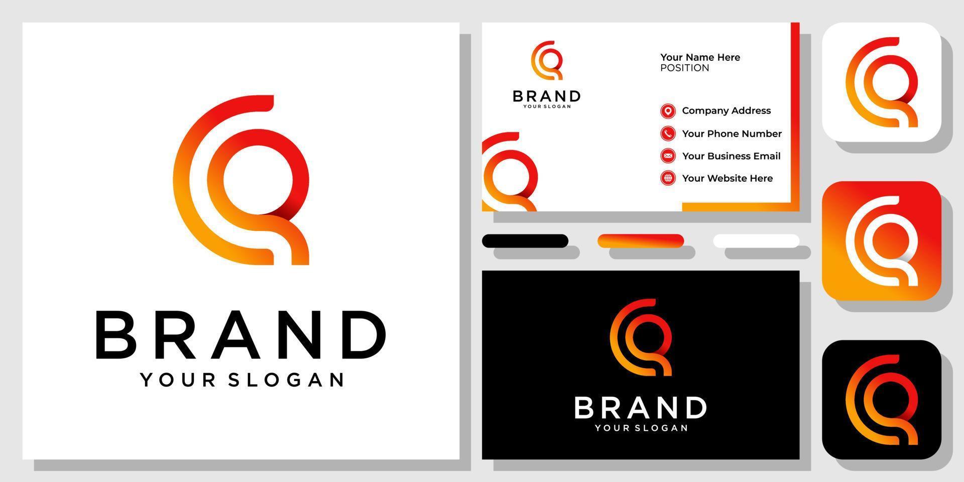 Initials Letters CQ QC Colorful Gradient Color Shadow Modern Logo Design with Business Card Template vector