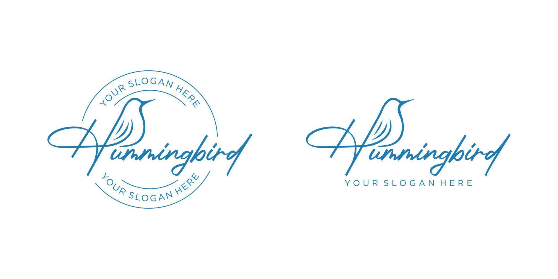 Hummingbird Handwritten Bird Hand Drawn Animal Fly Wing Freedom Stamp Label Badge Vector Logo Design
