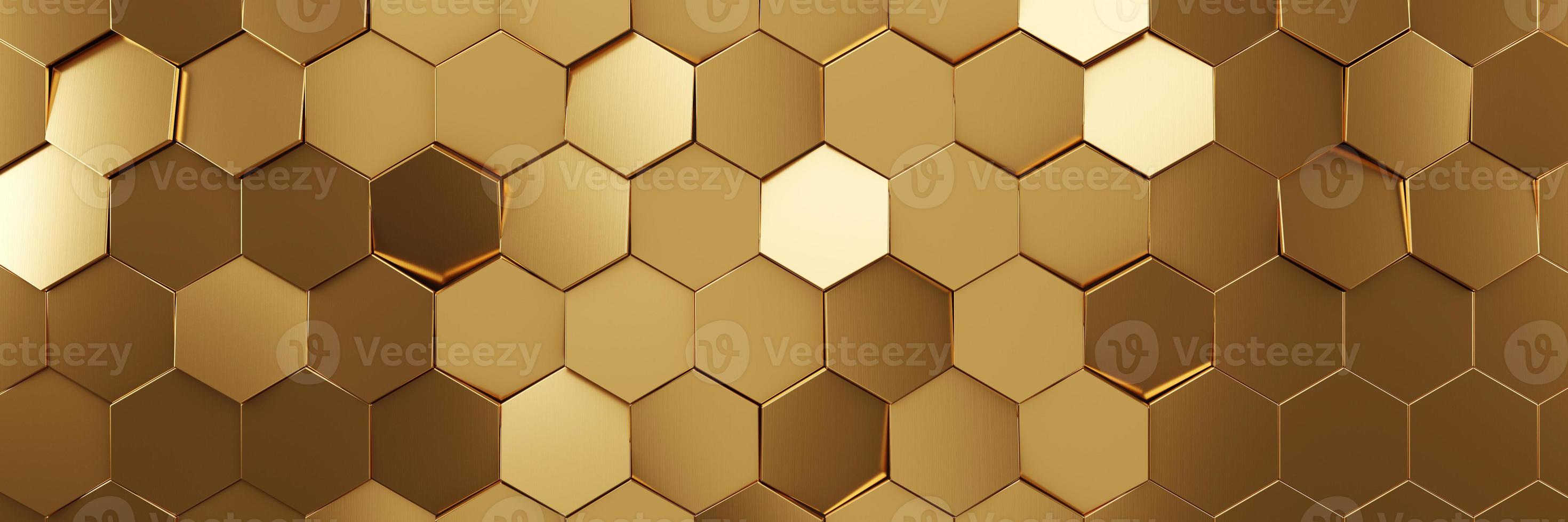 Futuristic gold hexagonal texture background. 3d rendering photo