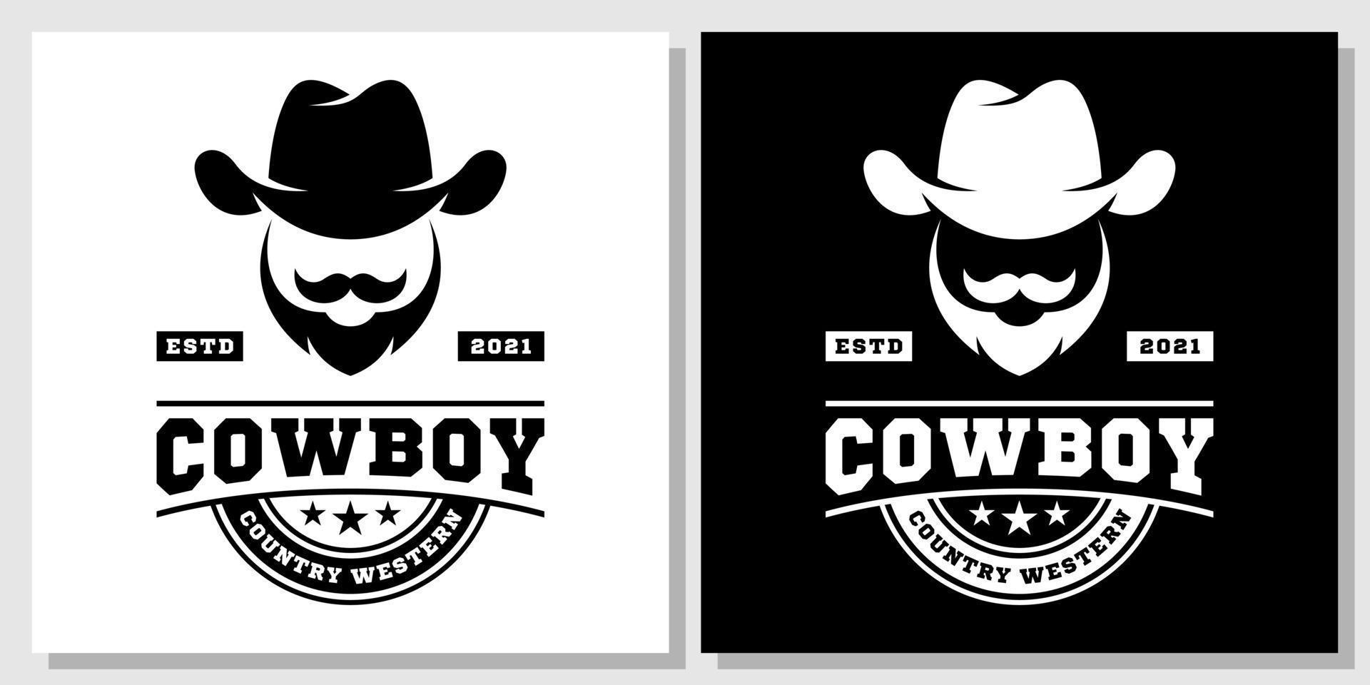 Cowboy Hat Western Texas Vintage Country Retro Ranch Man Horse Sheriff Vector Illustration Logo Design