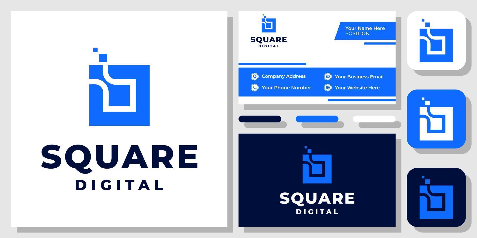 Square Box Digital Technology Solution Connect Modern Icon Logo Design with Business Card Template vector