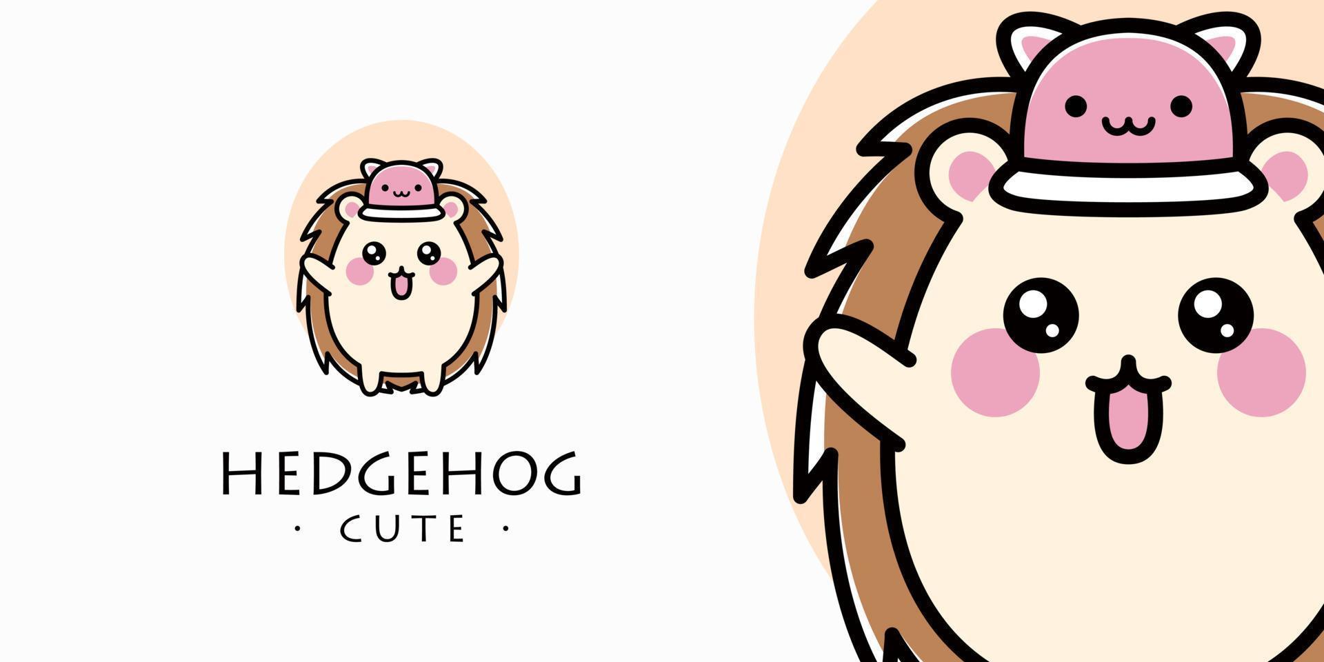Illustration Cute Hedgehog Funny Kawaii Face Cartoon Fun Mascot Wildlife Character Vector Logo Design