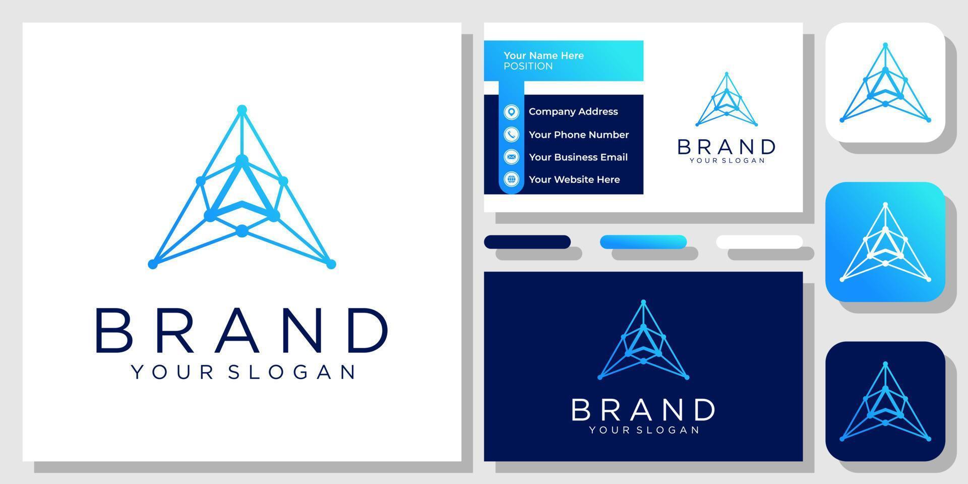 Triangle Connection Technology Digital Arrow Up Security Logo Design with Business Card Template vector