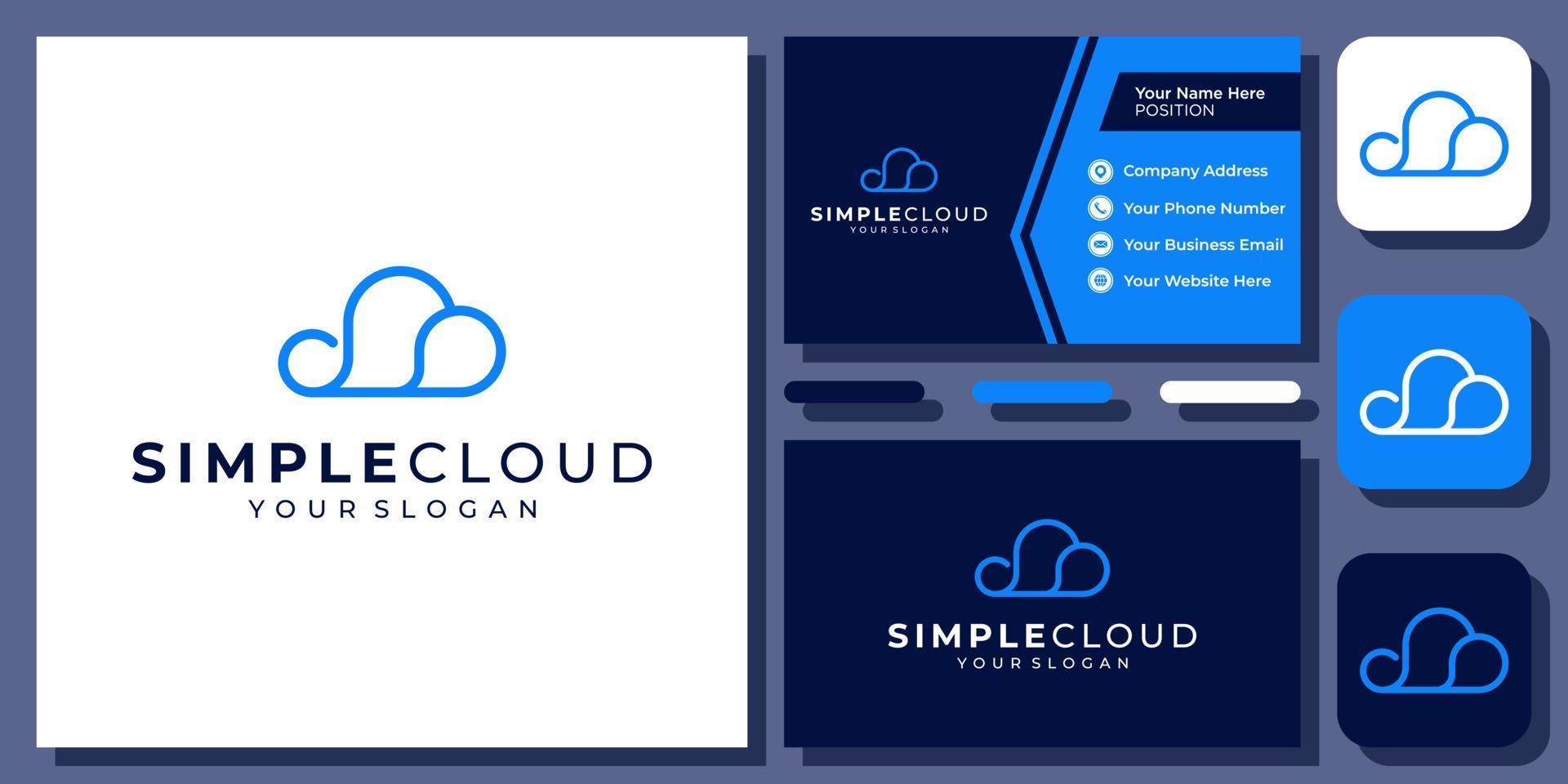 conexión de almacenamiento de tecnología de esquema de cielo de nube simple conectar diseño de logotipo vectorial con tarjeta de visita vector