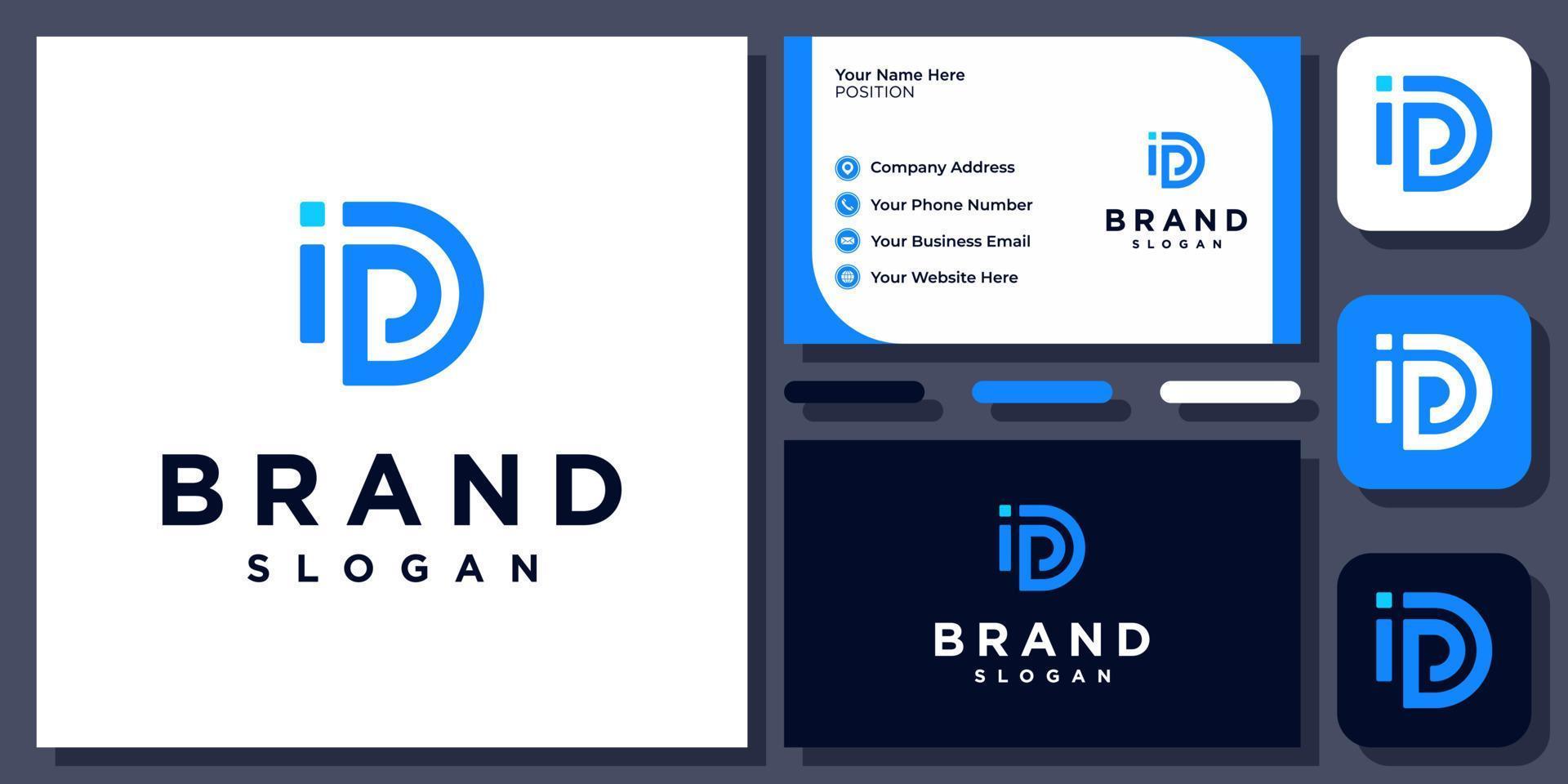 Initials Letter ID or I D Simple Modern Abstract Monogram Vector Logo Design with Business Card
