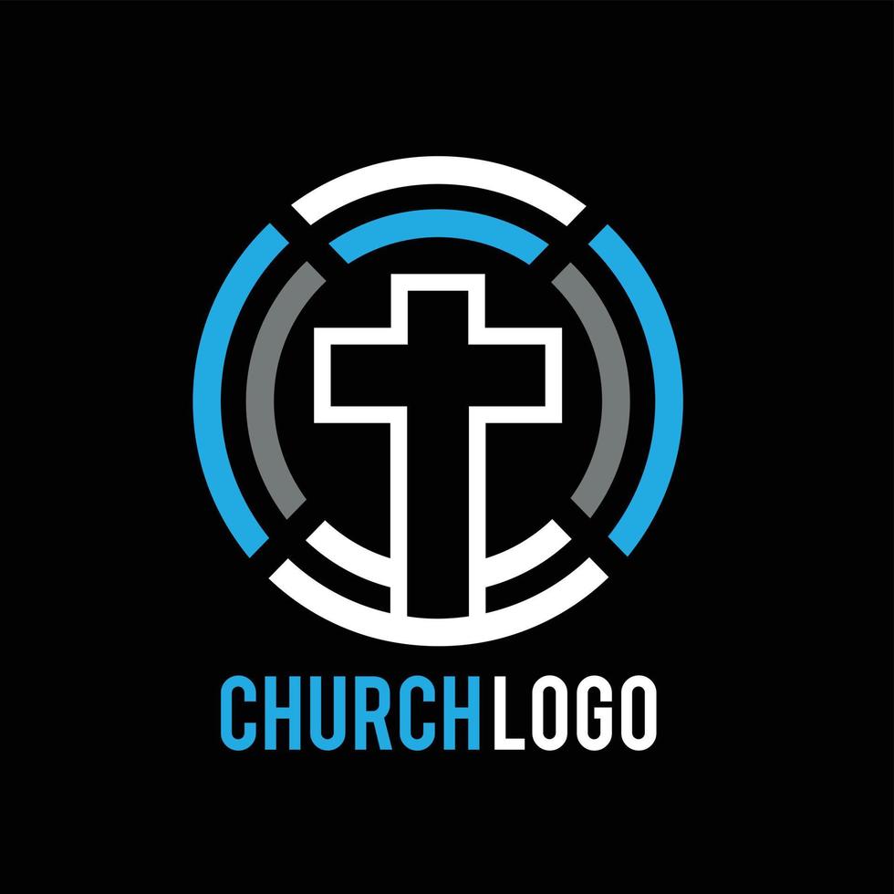 logotipo cruzado en círculo para el símbolo de la iglesia cristiana vector