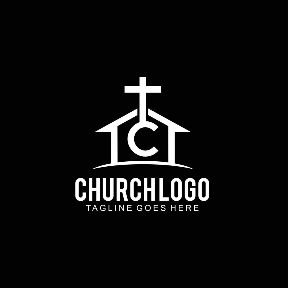 Cross logo for church with initial c vector