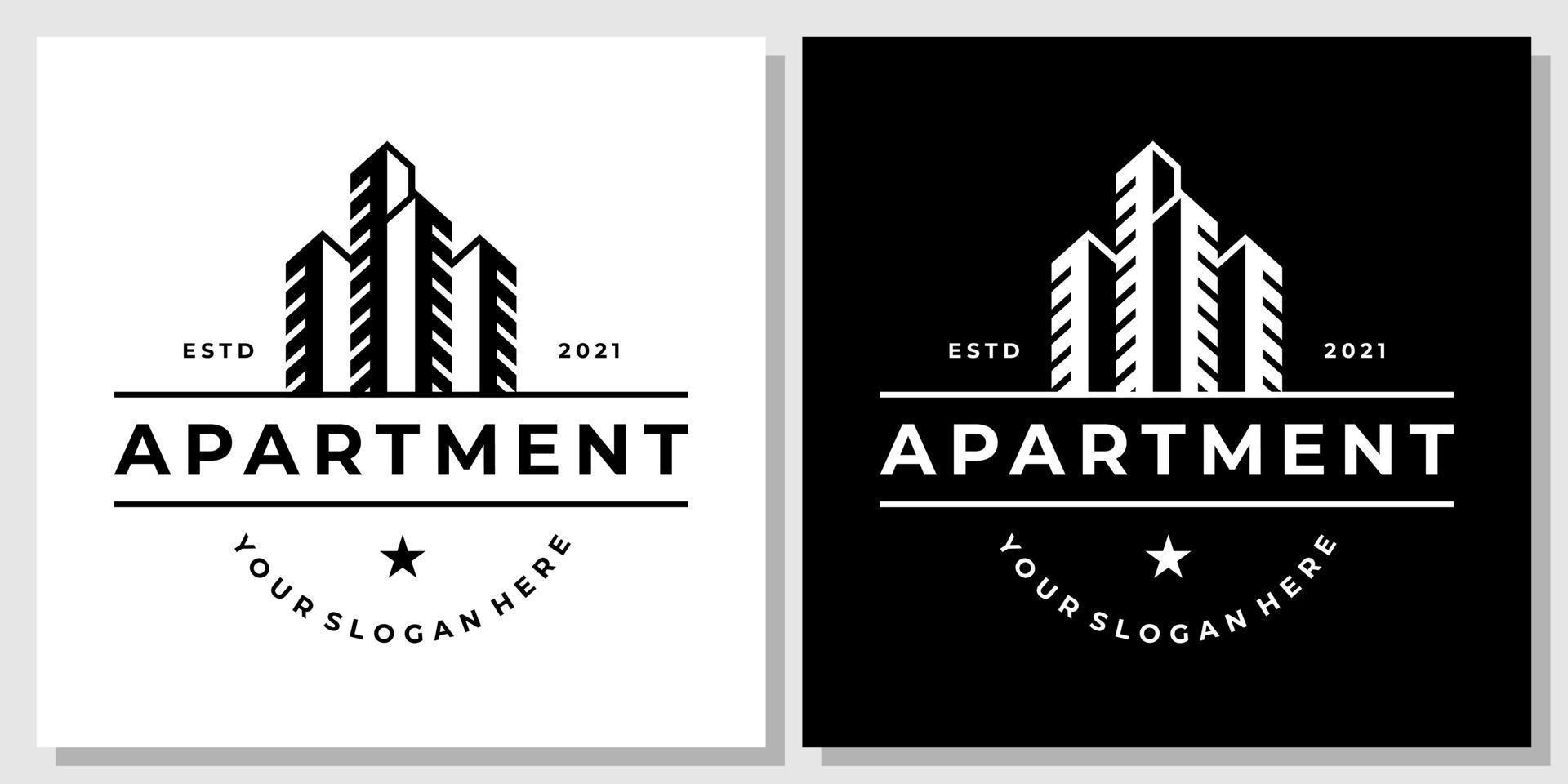 edificios de apartamentos ciudad pueblo urbano alquiler bienes raíces moderno alto diseño de logotipo vector