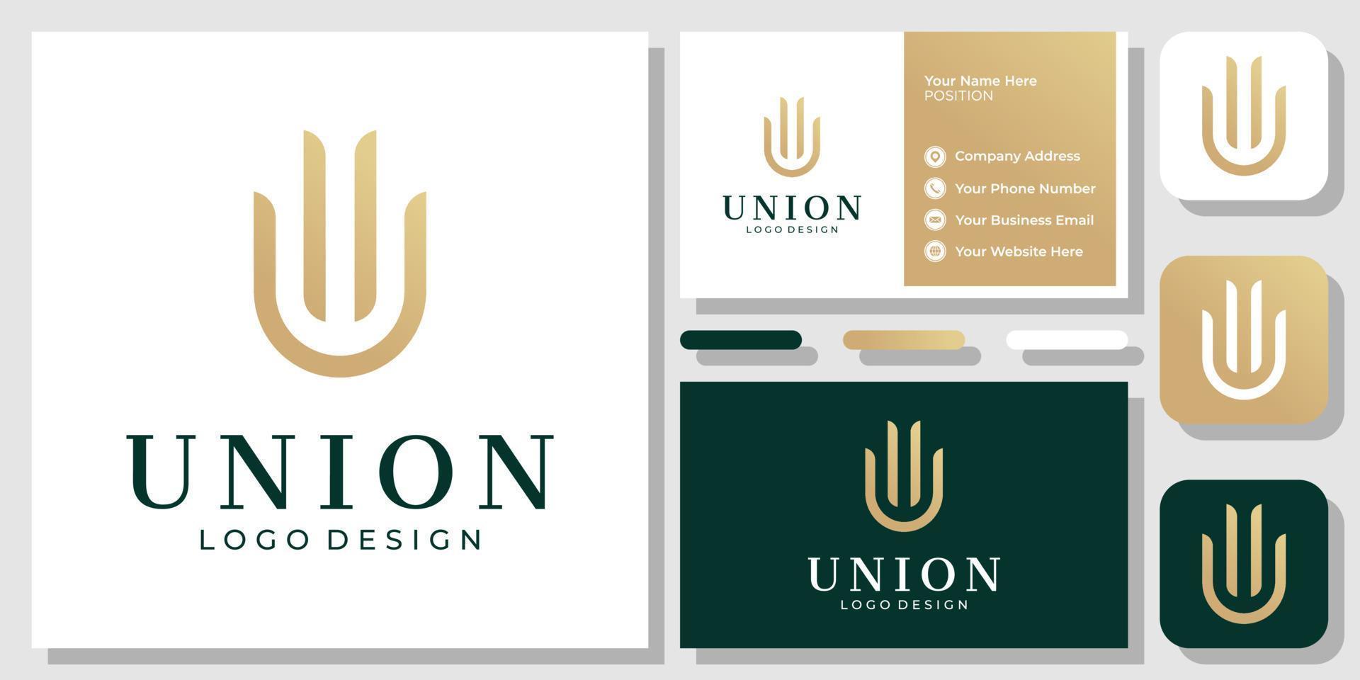 Initial Letter U Gold Luxury Growth Success Abstract Elegant Logo Design with Business Card Template vector