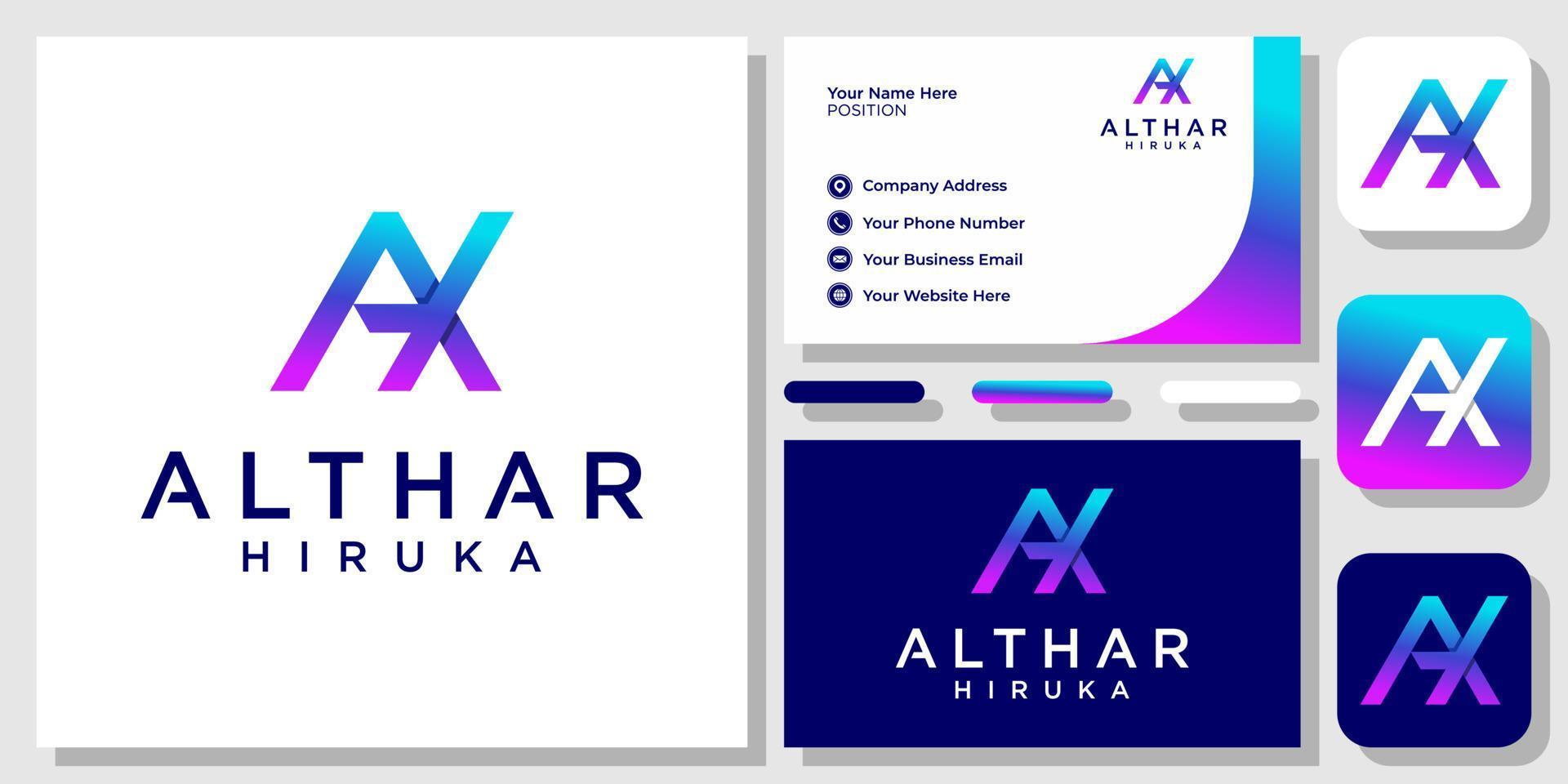 Initials Letters AH HA Colorful Gradient Monogram Modern Logo Design with Business Card Template vector