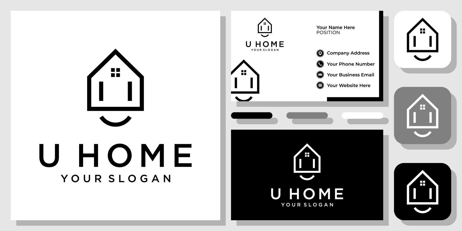 letra inicial u hogar propiedad inmobiliaria moderno diseño de logotipo simple con plantilla de tarjeta de visita vector