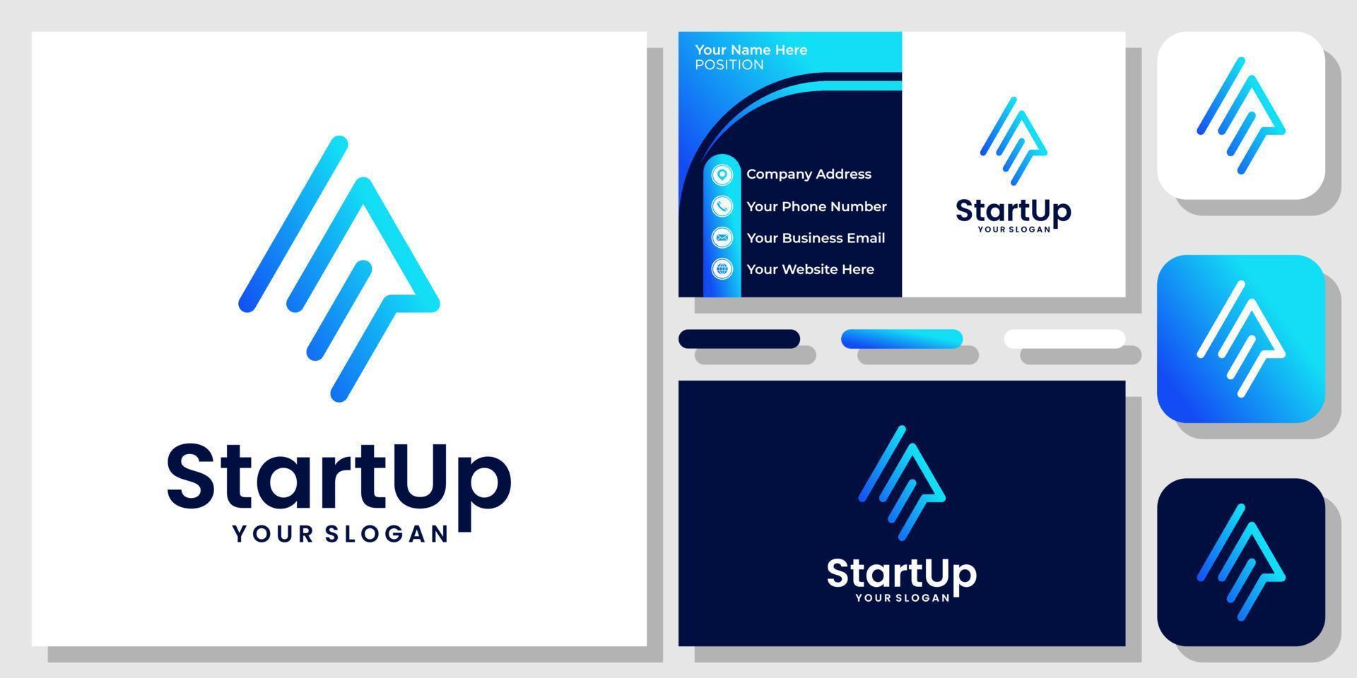Startup Abstract Arrow Technology Innovation Data Up Icon Logo Design with Business Card Template vector