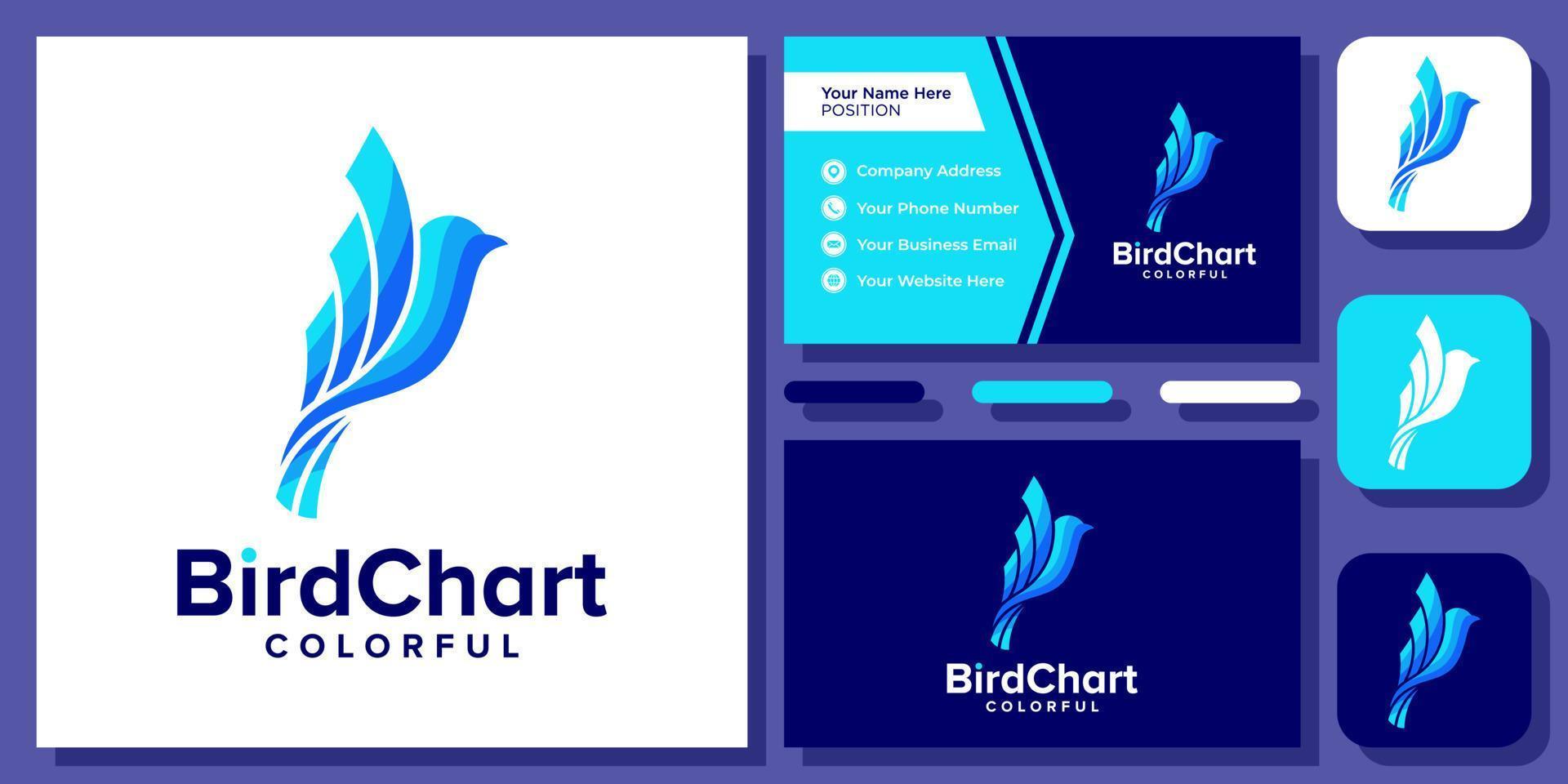 Bird Chart Animal Growth Graph Business Colorful Silhouette Vector Logo Design with Business Card