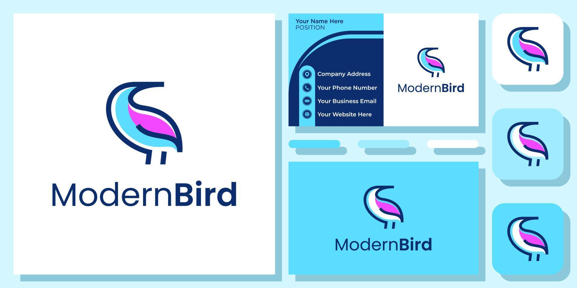 Simple Bird Abstract Wildlife Colorful Animal Wing Fly Freedom Logo Design with Business Card Template vector