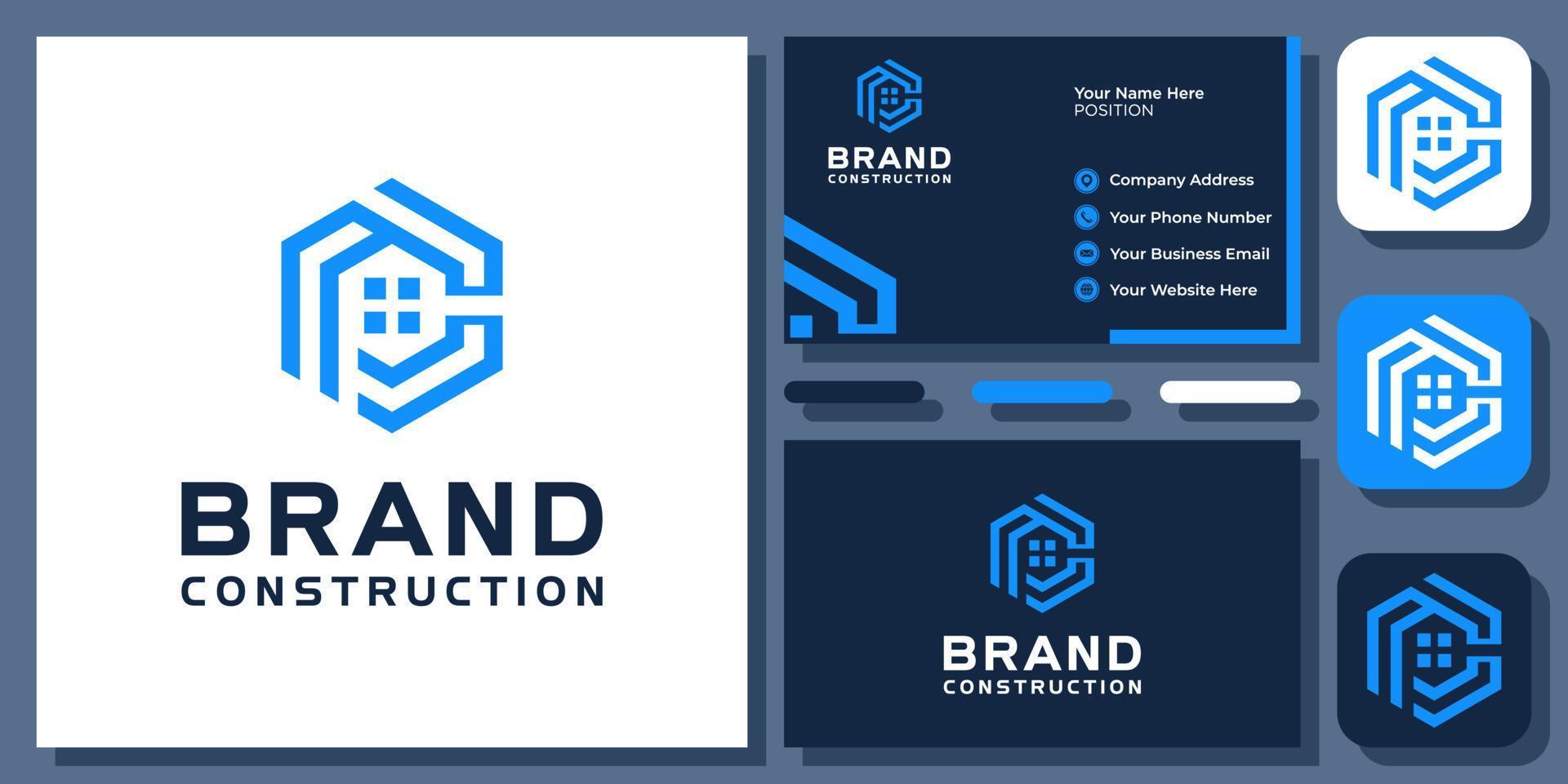 Initial Letter C Hexagon Construction Windows Real Estate Monogram Logo Design with Business Card vector
