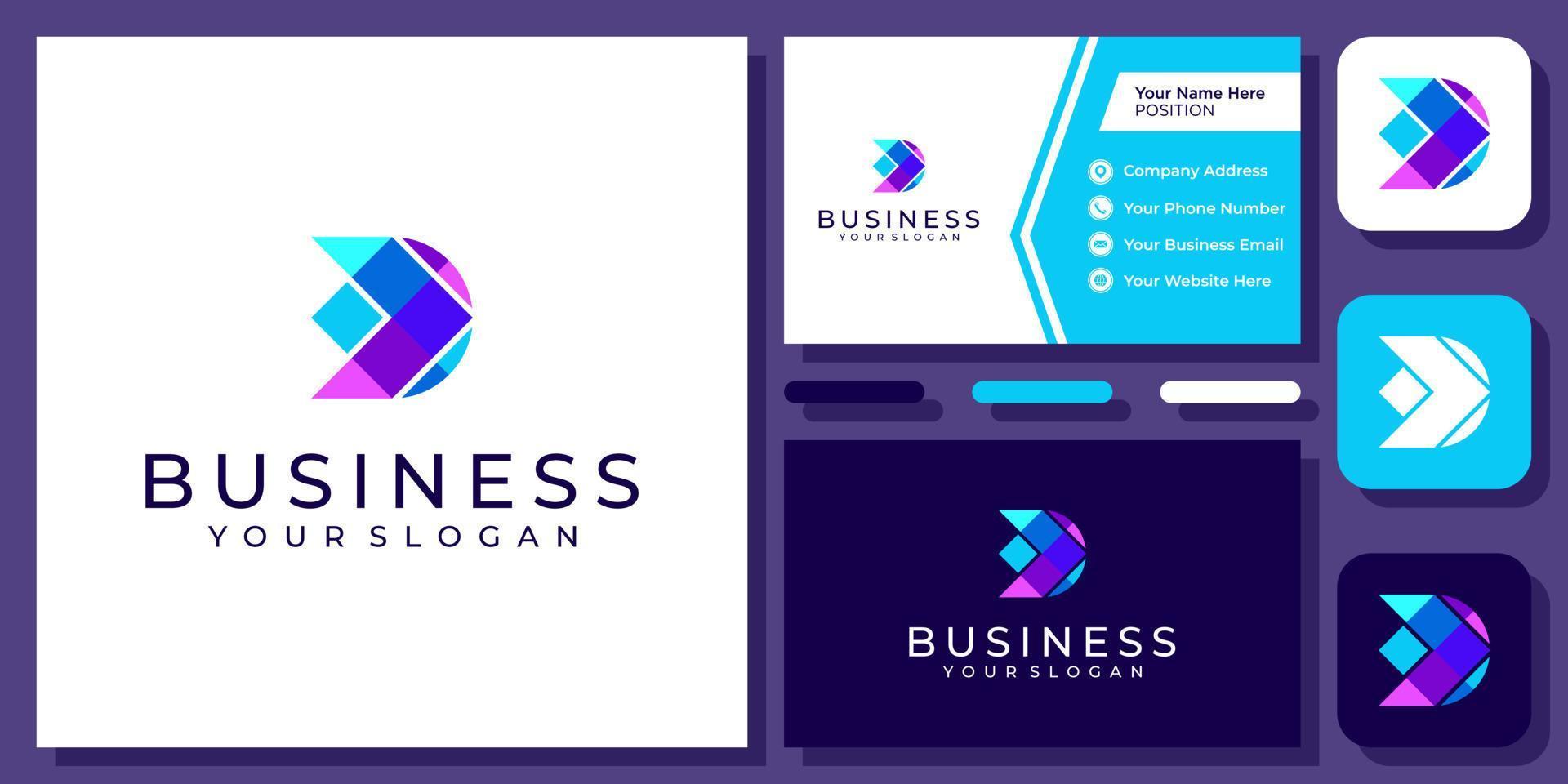 Initial Letter D Arrow Success Business Colorful Technology Vector Logo Design with Business Card