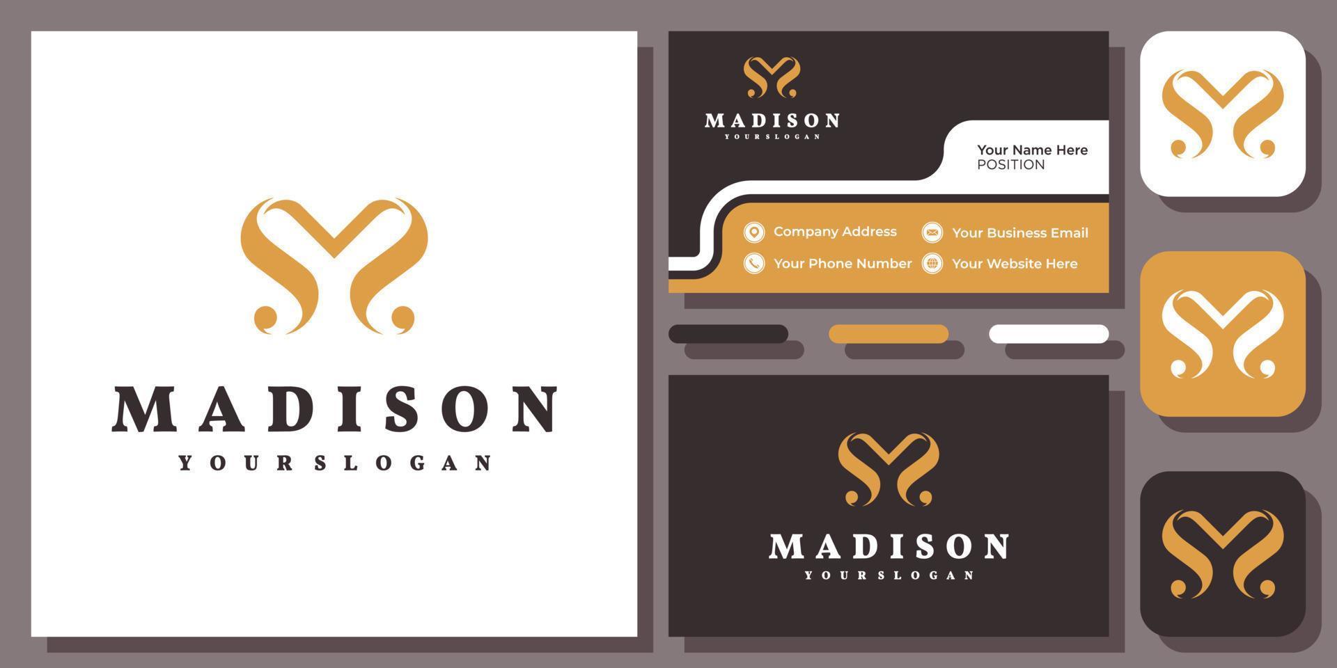 Initial Letter M Luxury Elegant Abstract Ornament Antique Vector Logo Design with Business Card