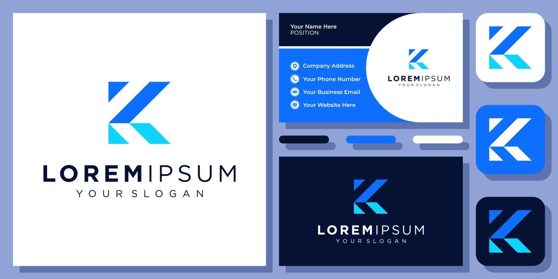 Initial Letter K Abstract Simple Geometric Modern Monogram Vector Logo Design with Business Card