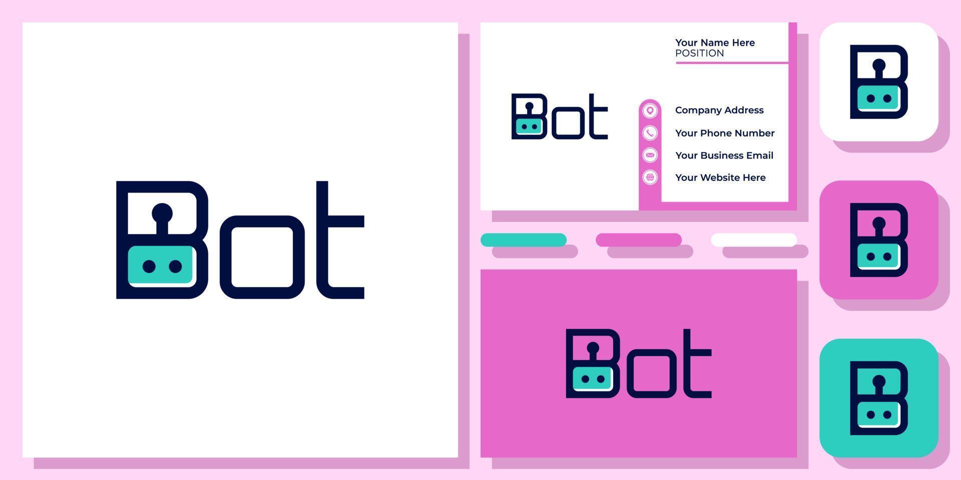 Initial Letter B Robot Bot Cyborg Machine Smart Artificial Intelligence Logo Design with Business Card Template vector