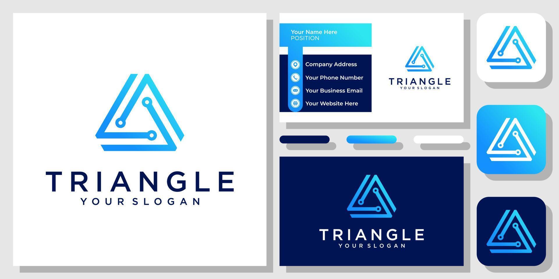 Triangle Circuit Board Technology Digital Security Connection Logo Design Business Card Template vector