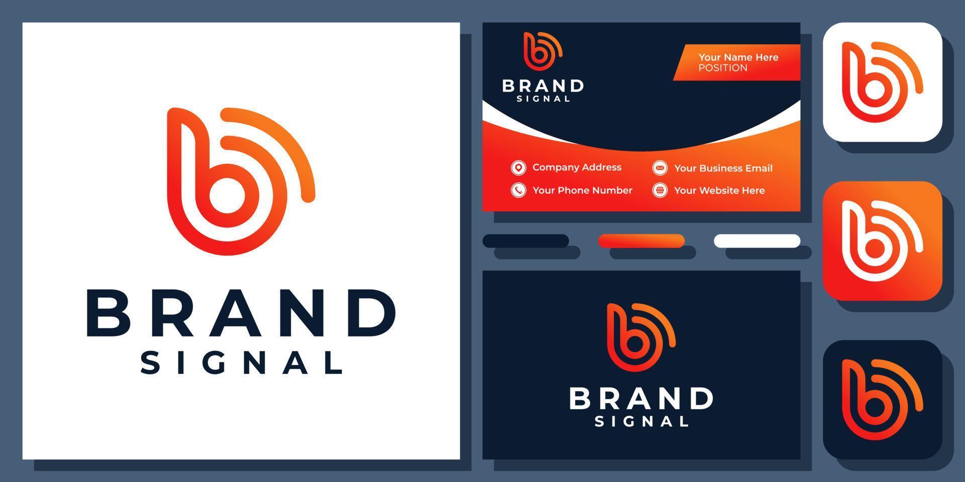 Initial Letter B Signal Wave Pulse Connection Sound Audio Logo Design with Business Card Template vector