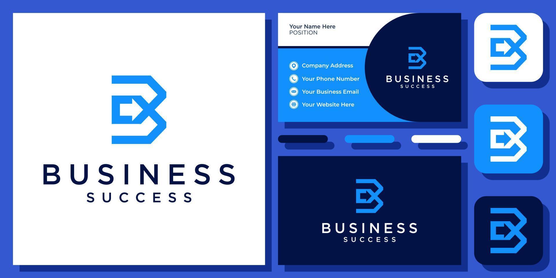 Initial Letter B Arrow Success Forward Modern Simple Monogram Logo Design with Business Card Template vector