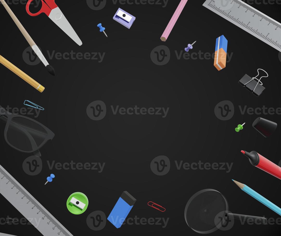 back to school supplies on black table background photo