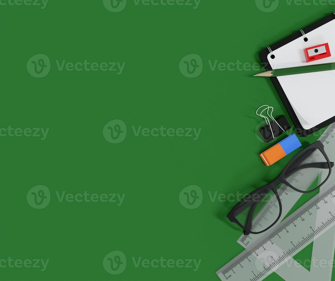 back to school supplies on green table background photo
